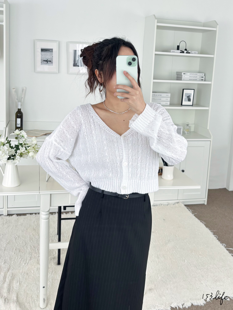 |微瑕疵-黃/白|🇰🇷V領針織落肩上衣(4色)