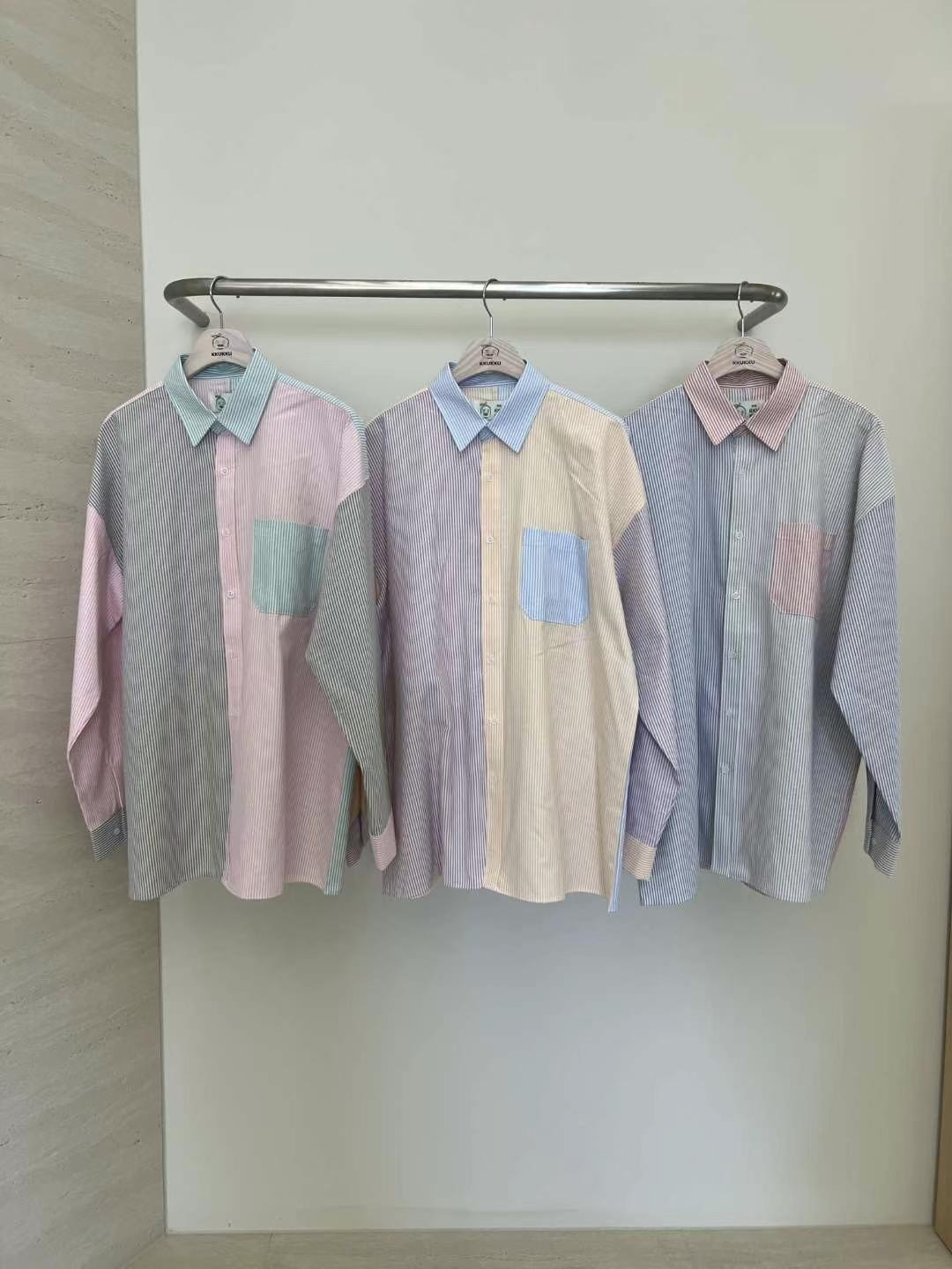 正韓➸設計拼接條紋挺版襯衫