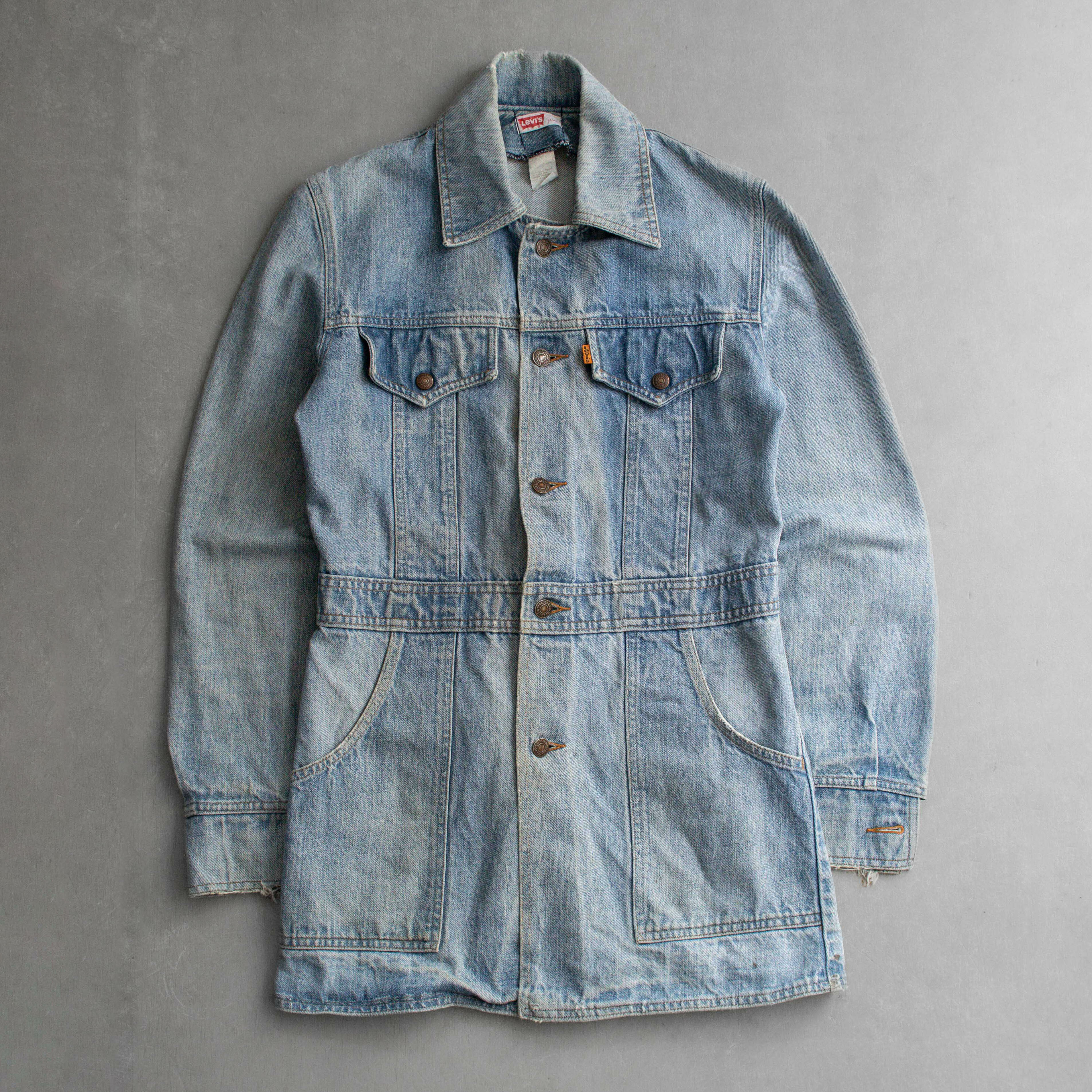 70S LEVIS DENIM SAFARI JACKET 美國製 淺藍 橘標 丹寧 長版 外套