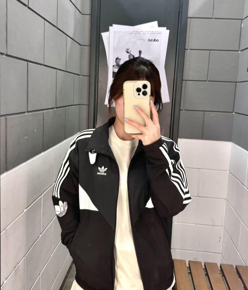 adidas BLOCK JACKET 碳黑拼色潮流外套