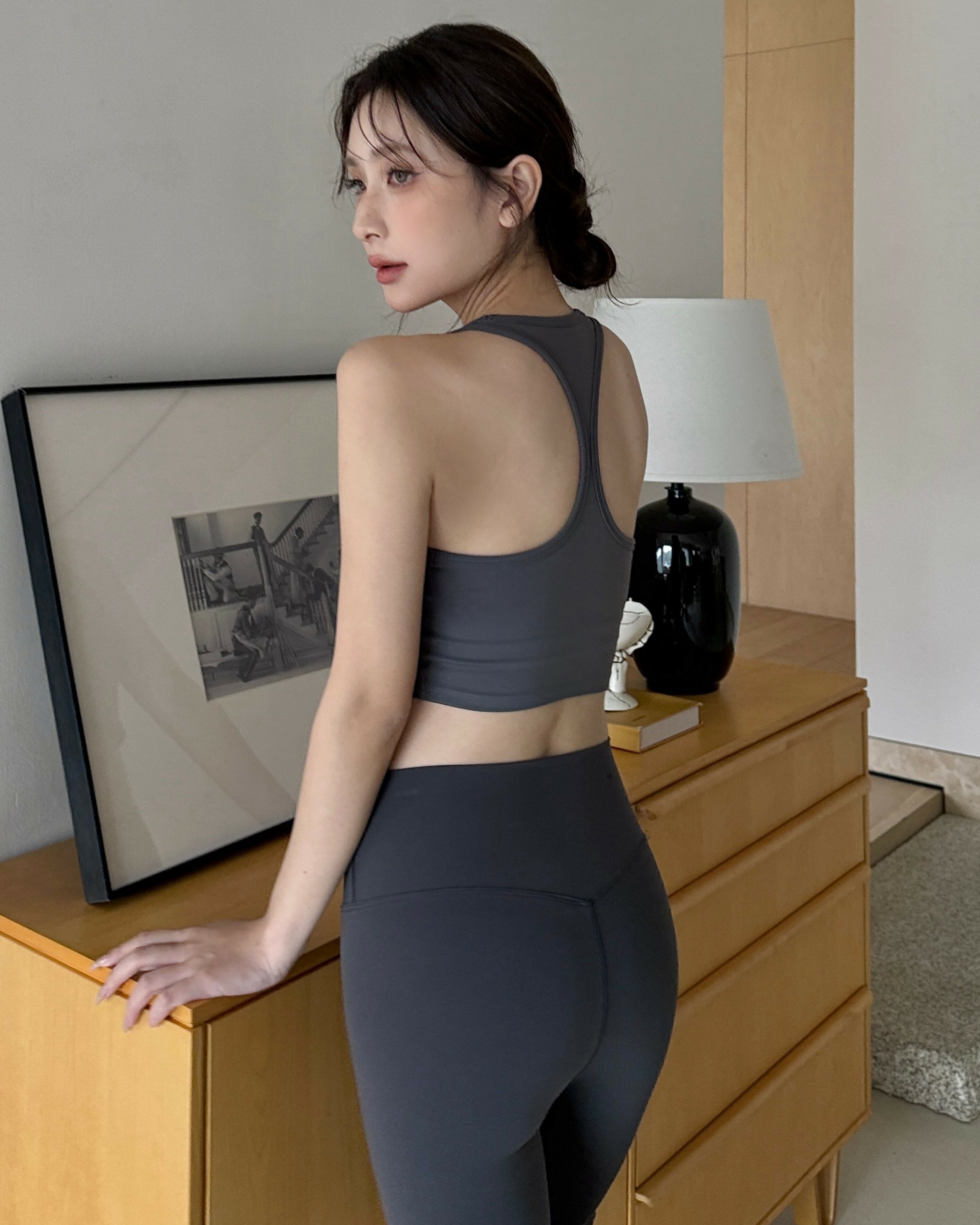 萊卡雲柔彈性U領運動背心-鈦灰色