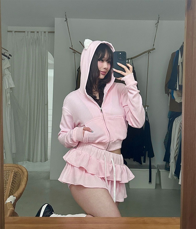 ArtByTastybabe 可愛貓貓 粉色套裝  貓耳連帽外套 雙層蛋糕裙
