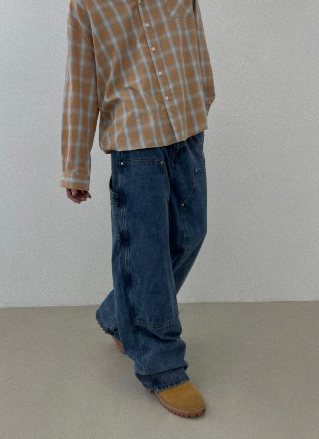 正韓➸工裝感直筒寬版牛仔褲