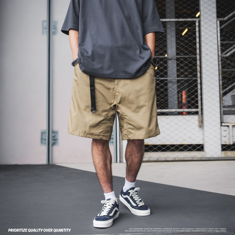 Homemade抗撕裂格紋布 腰帶短褲