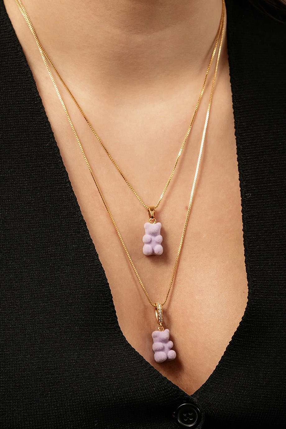 Crystal Haze｜NOSTALGIA BEAR 金色復古天鵝絨紫色小熊墜飾