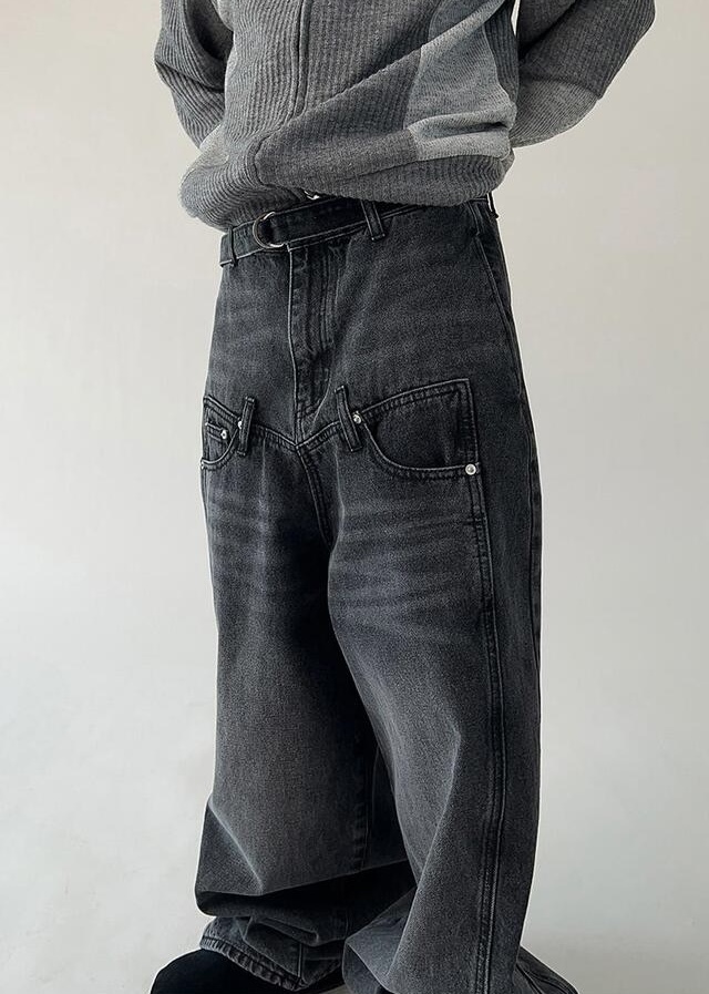 正韓➸設計款雙腰水洗牛仔褲