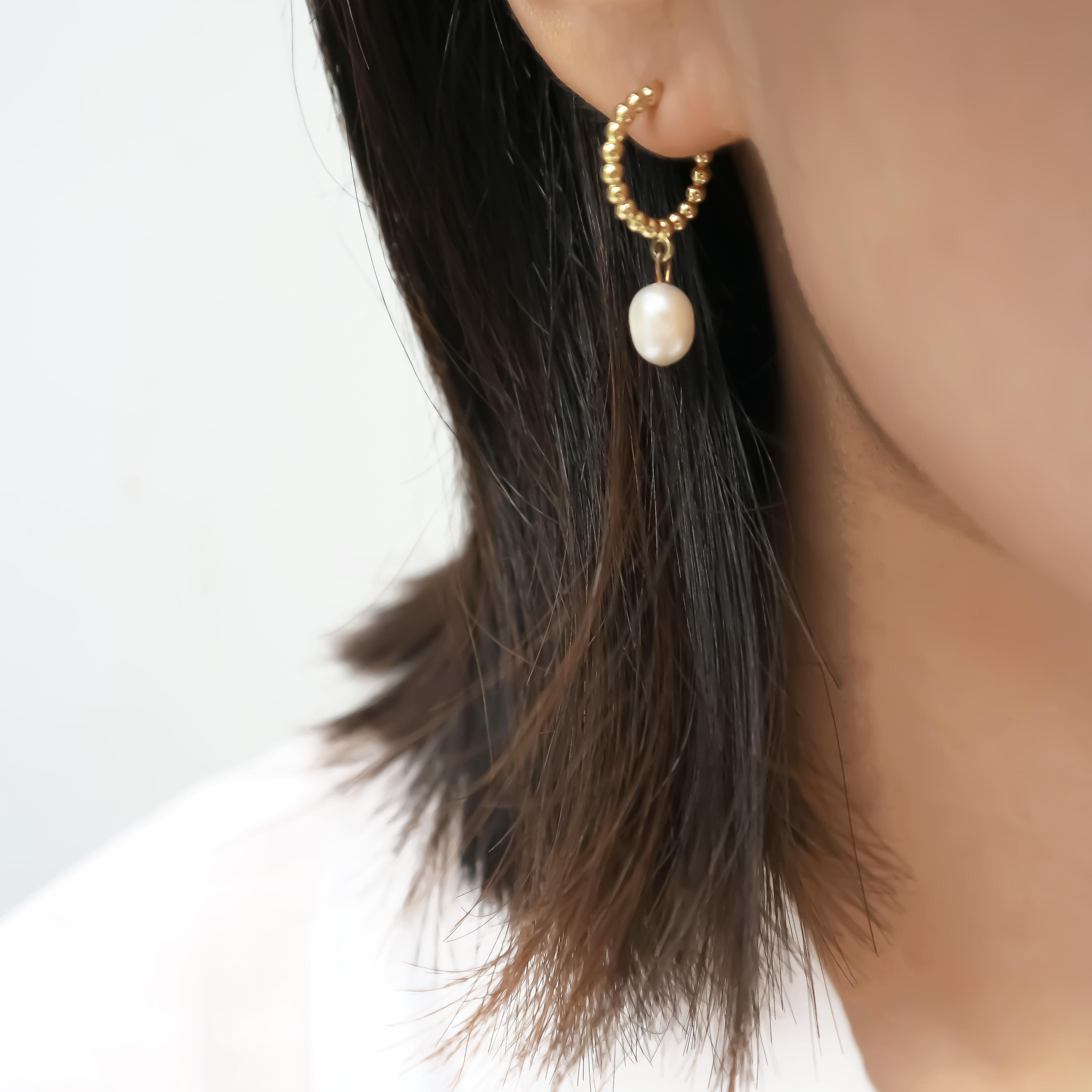 麻花圈珍珠耳環