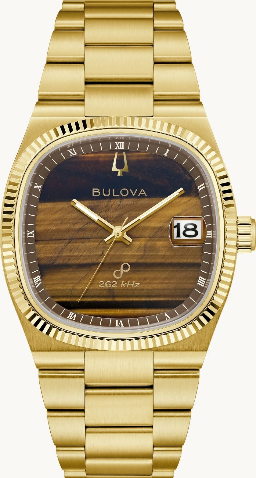萬年鐘錶 - BULOVA 寶路華   Super Seville 超級塞維利亞系列  方形復古262kHz超頻精準  虎眼石錶盤石英機芯男錶 97B230 錶徑 38MM