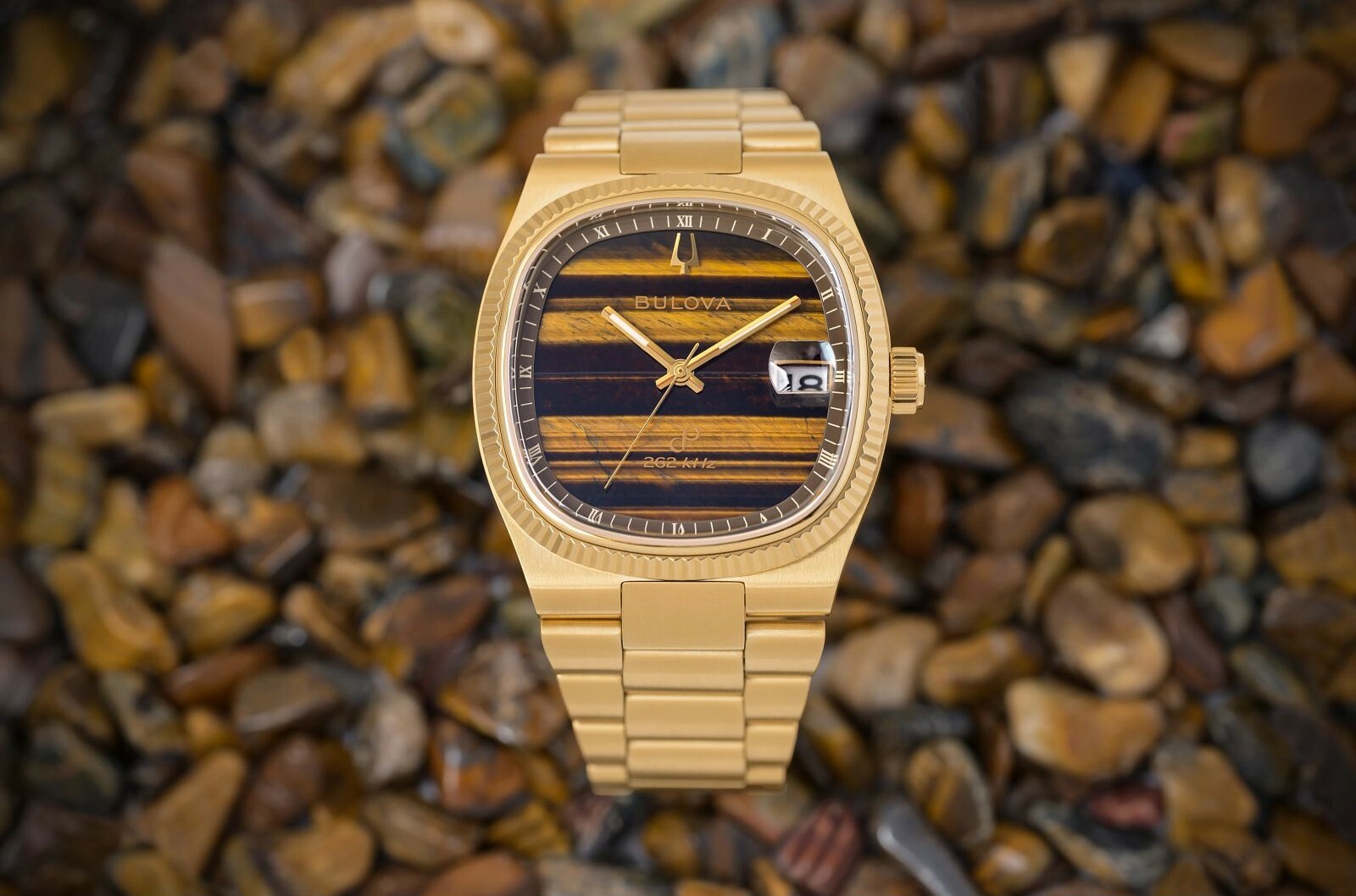 萬年鐘錶 - BULOVA 寶路華   Super Seville 超級塞維利亞系列  方形復古262kHz超頻精準  虎眼石錶盤石英機芯男錶 97B230 錶徑 38MM