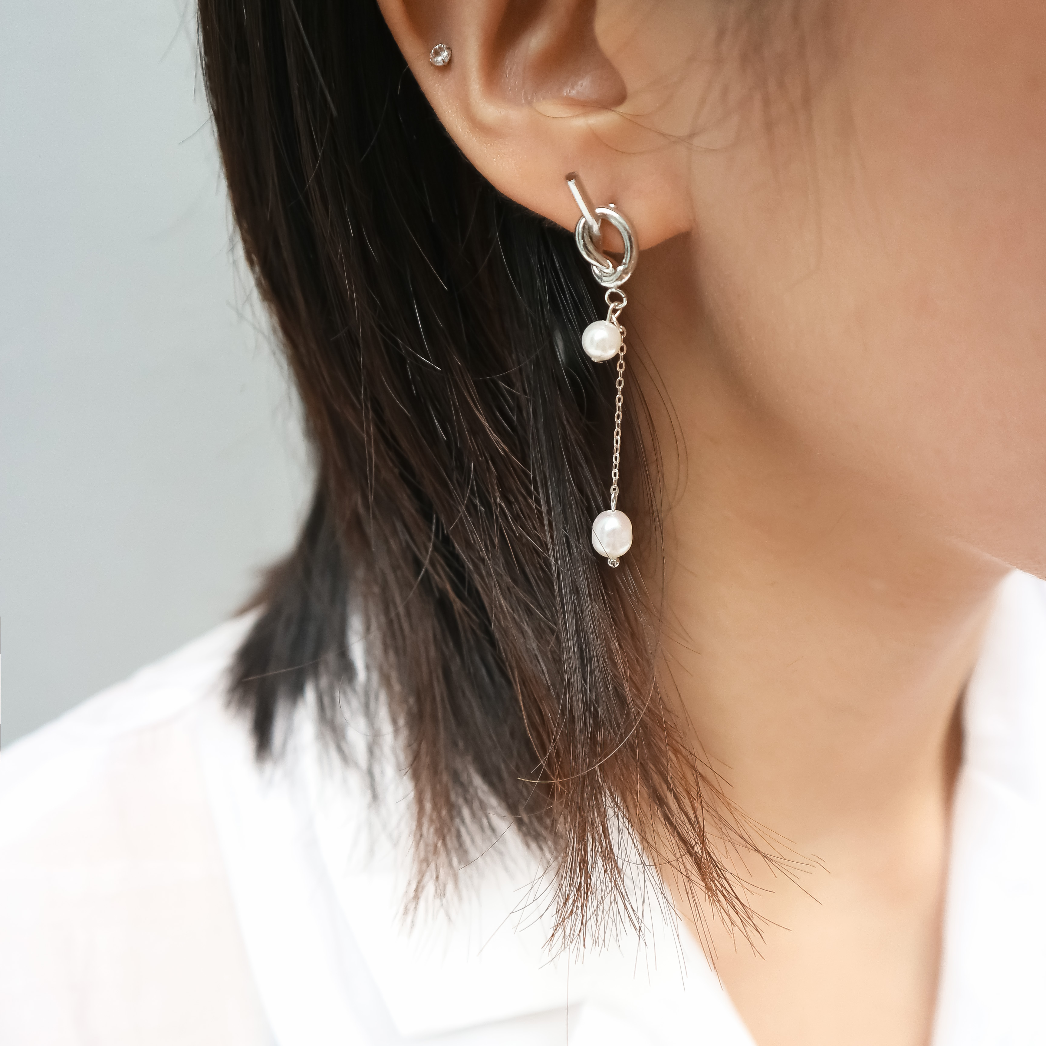 扭結珍珠 耳環-銀