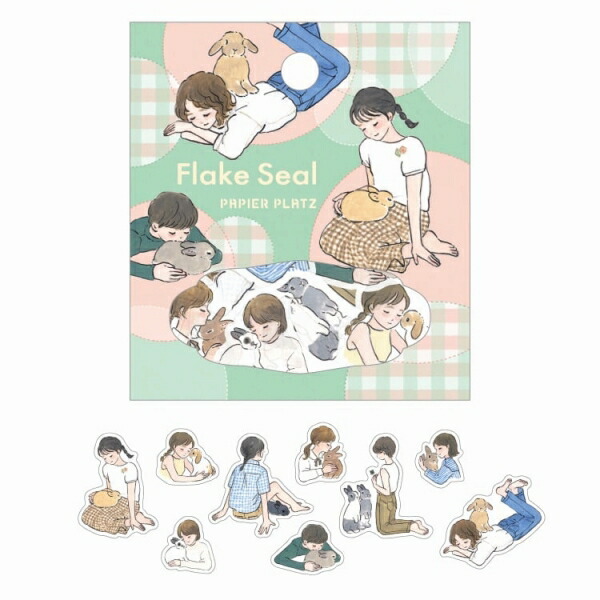 兔子與女孩 54枚 和紙貼紙包 森山標子｜日本 PAPIER PLATZ