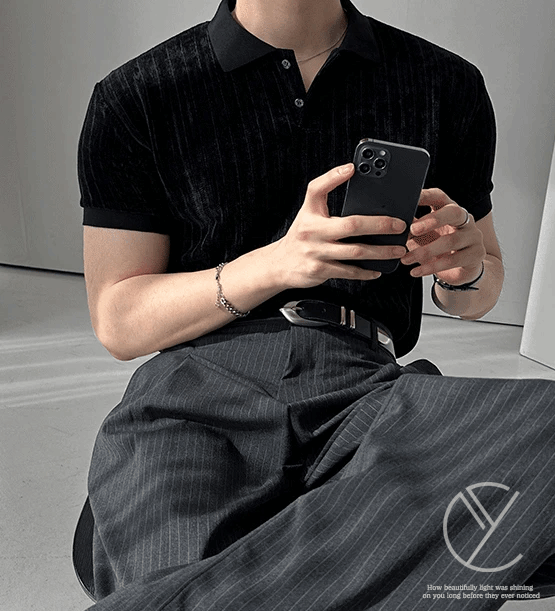 短袖絨布羅紋領T恤