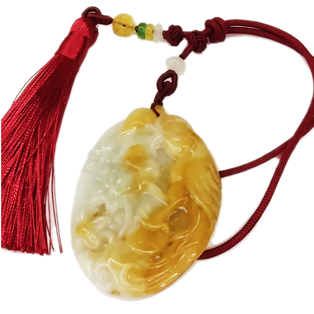 喜上眉梢{緬甸蜜糖黃雙彩翡翠}吉祥掛飾【十方】135625