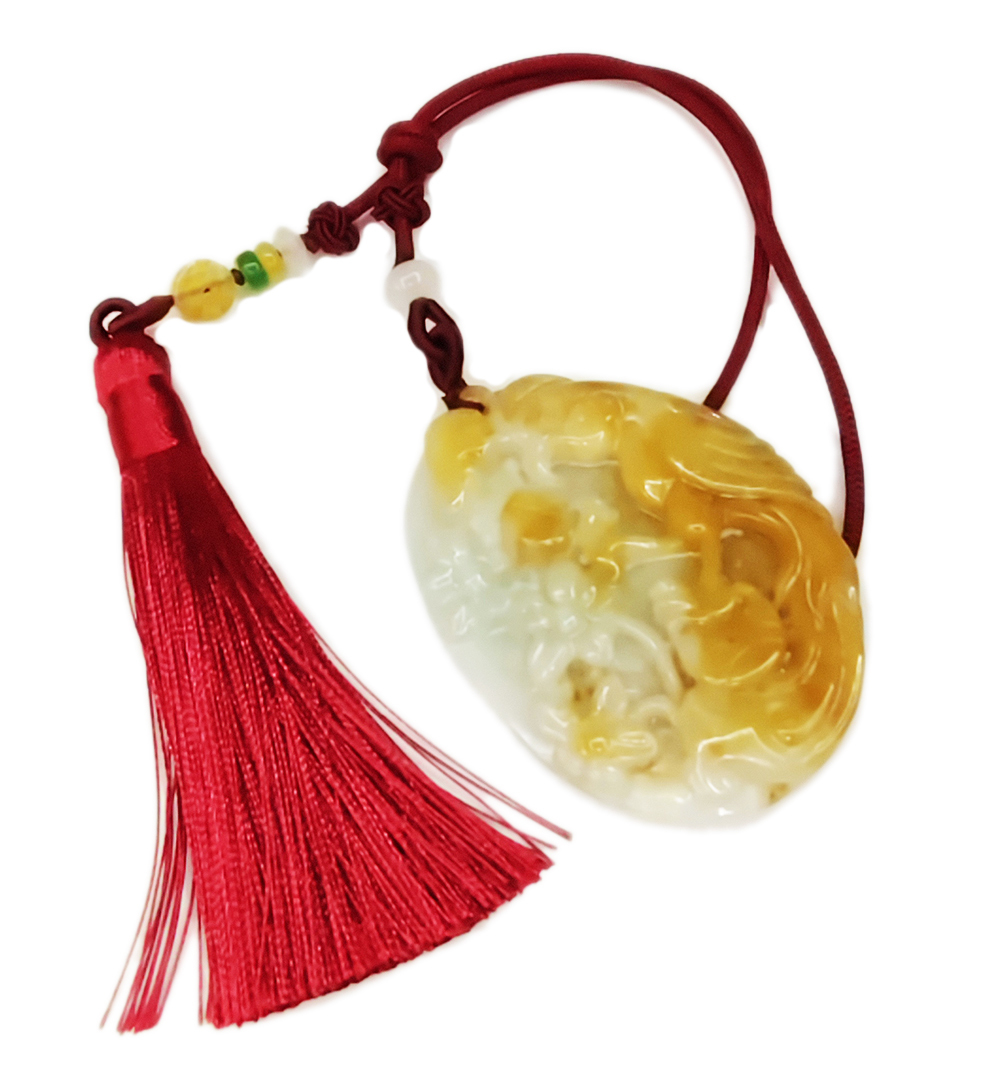 喜上眉梢{緬甸蜜糖黃雙彩翡翠}吉祥掛飾【十方】135625