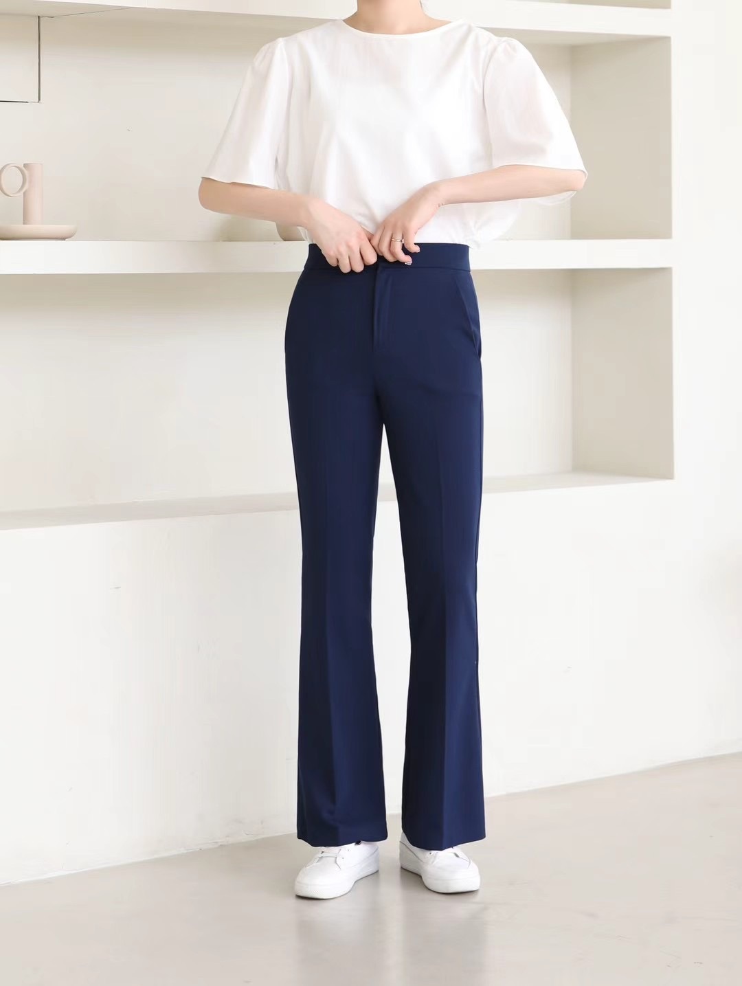 壓腹鬆緊褲頭喇叭西裝長褲