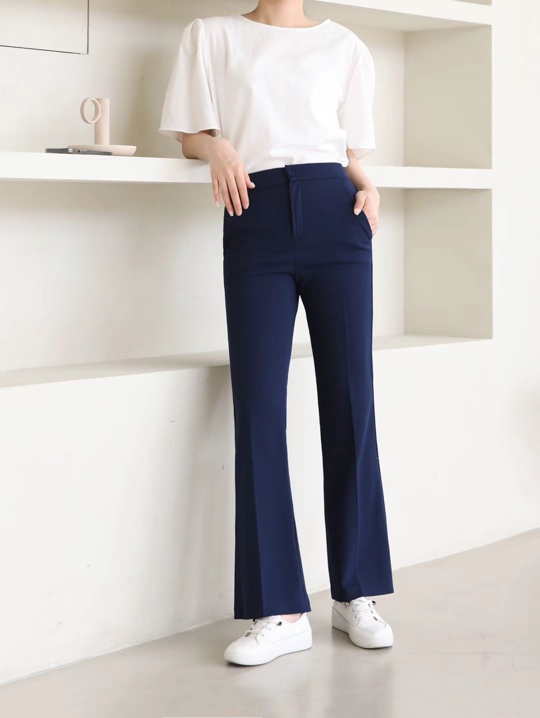 壓腹鬆緊褲頭喇叭西裝長褲