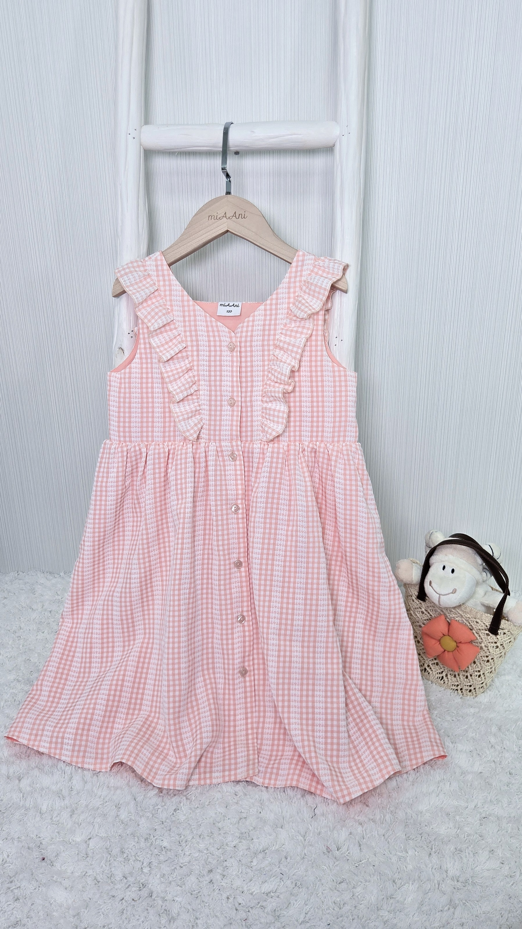 Corina 橙白格仔喱士連身裙