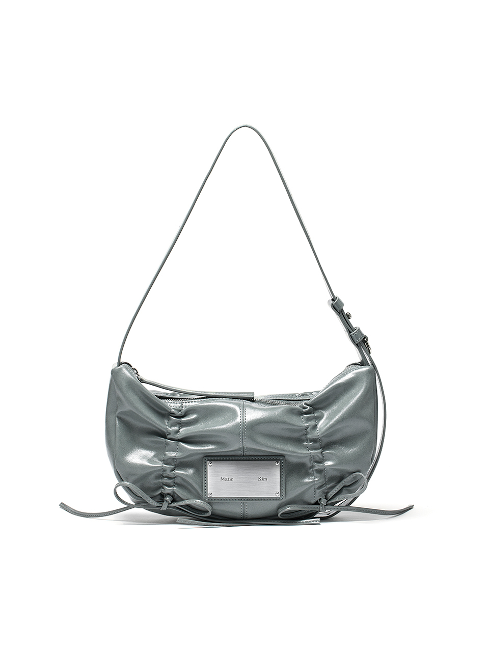 蝴蝶結半月包 煙藍