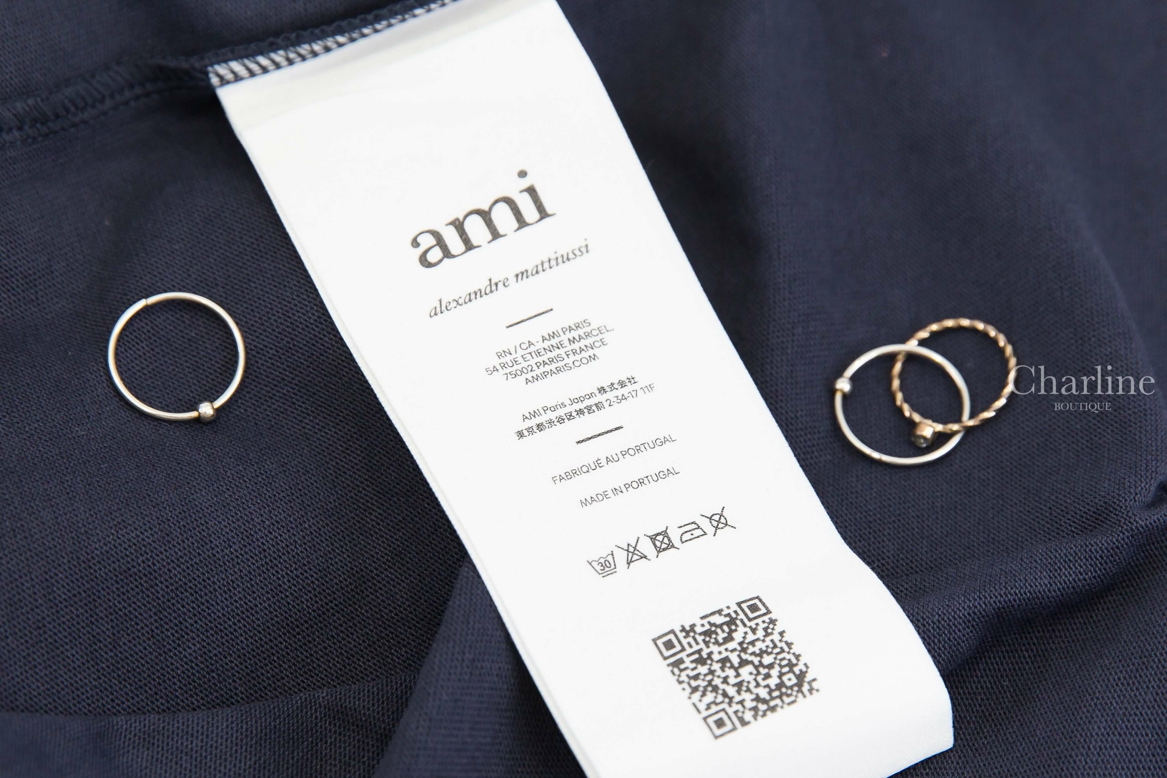 Ami Paris Navy Cotton Ami Paris Patch T-shirt 海軍藍奶油白編織立體字母短袖棉T-Charline Boutique 精品代購