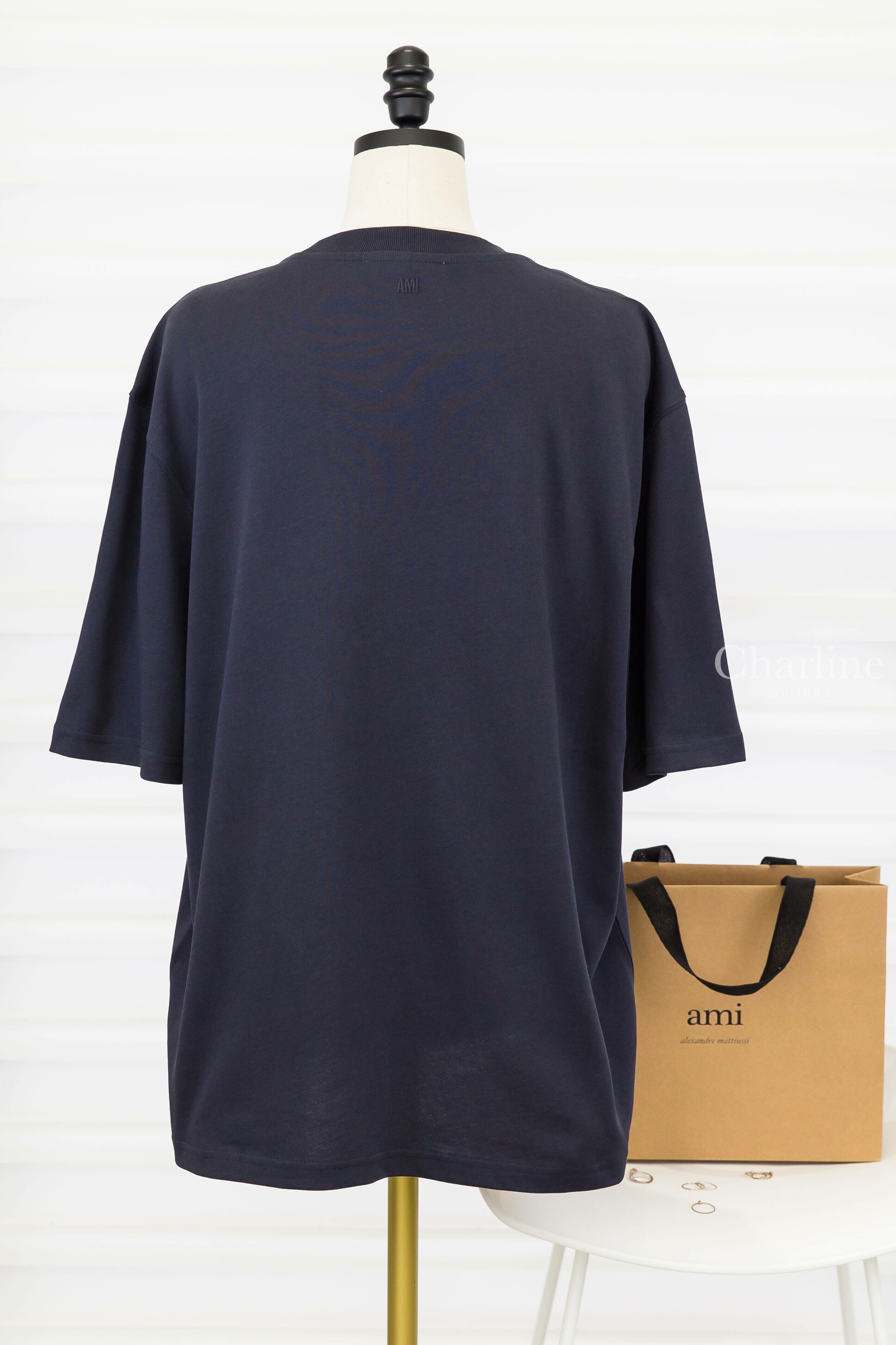 Ami Paris Navy Cotton Ami Paris Patch T-shirt 海軍藍奶油白編織立體字母短袖棉T-Charline Boutique 精品代購
