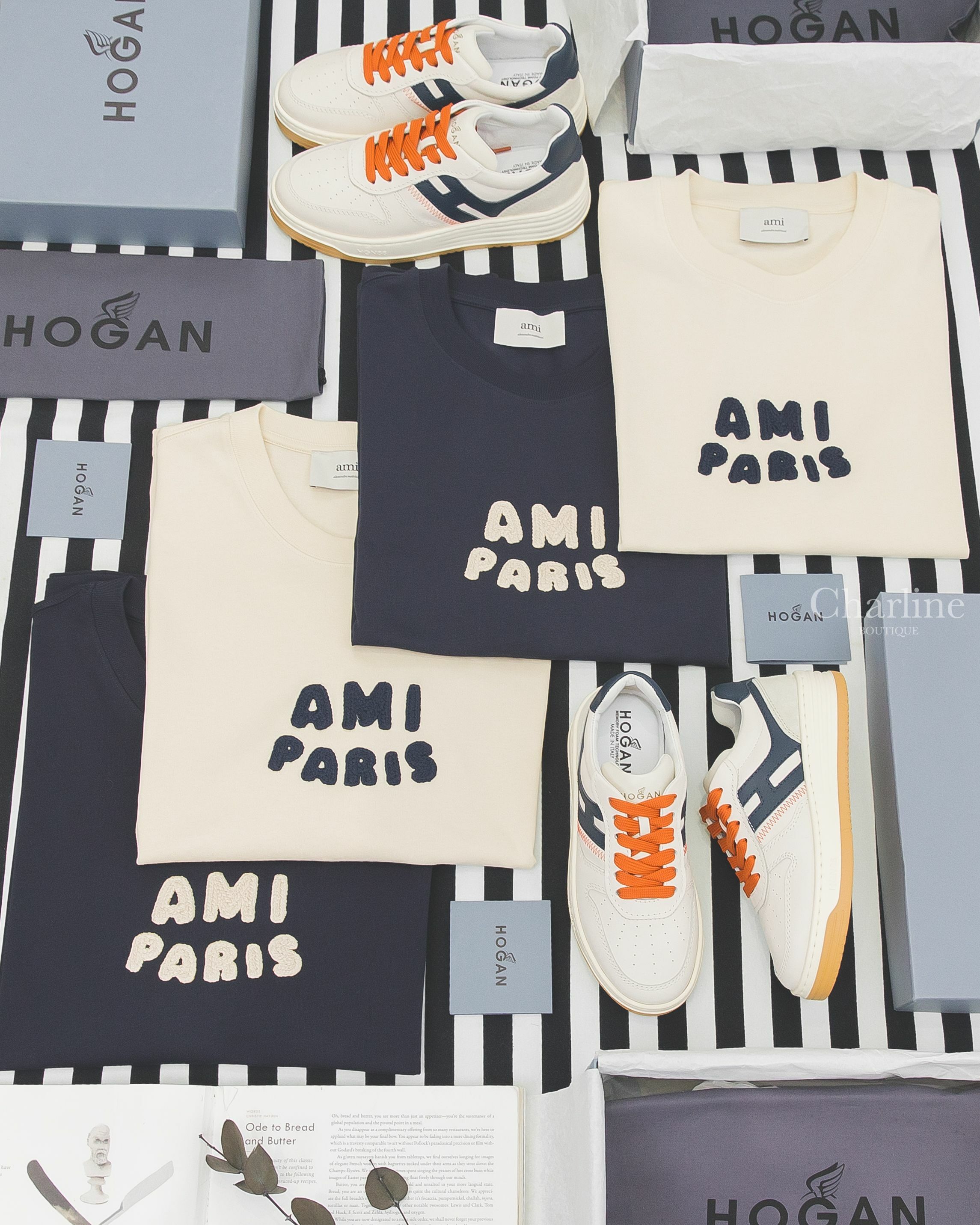 Ami Paris 奶油白海軍藍編織立體字母短袖棉T,Ami Paris 海軍藍奶油白編織立體字母短袖棉T-Charline Boutique 精品代購