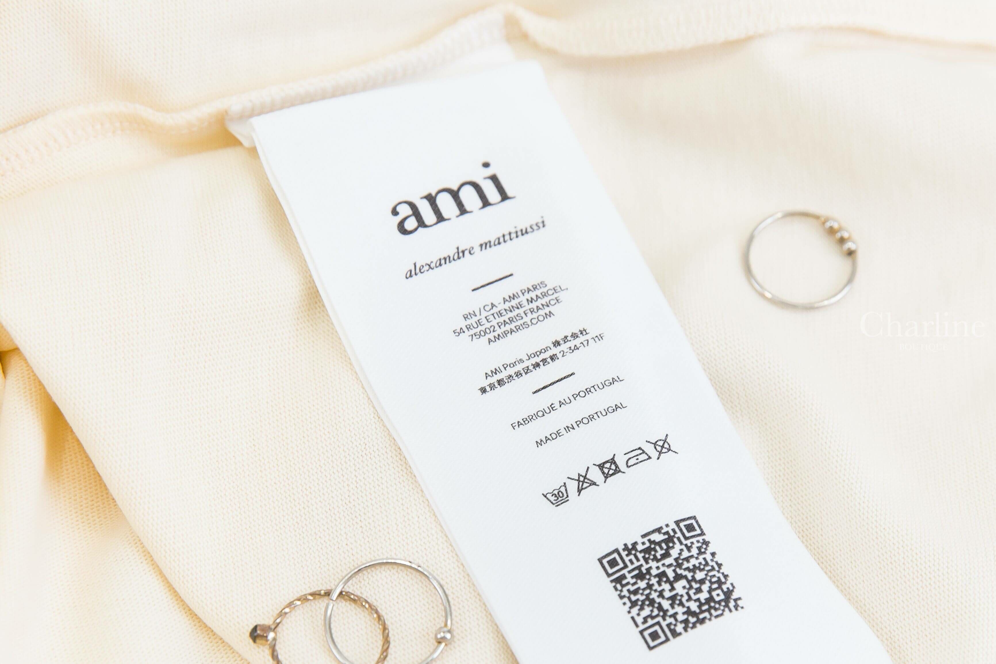 Ami Paris Beige Cotton Ami Paris Patch T-shirt 奶油白海軍藍編織立體字母短袖棉T-Charline Boutique 精品代購