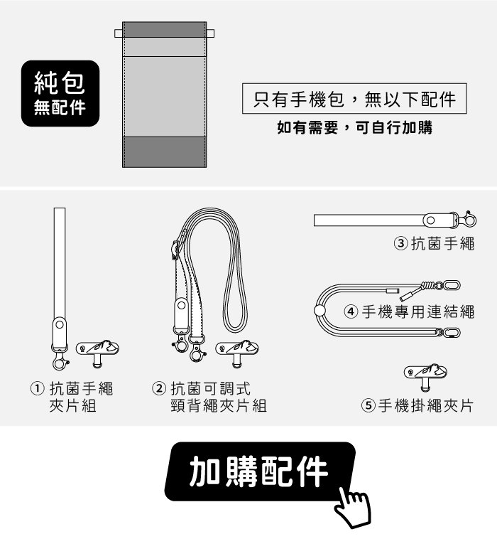 純包無配件，如有需求可加購