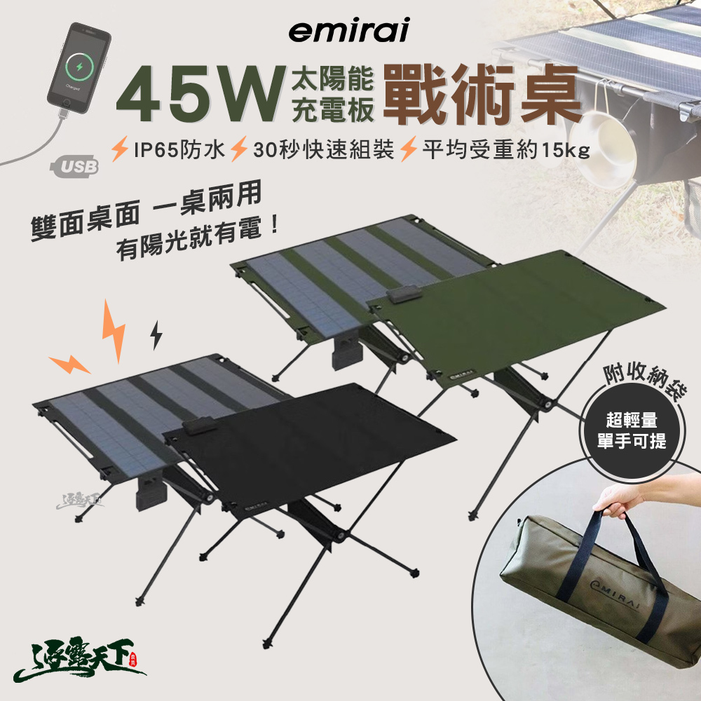 日本emirai 45W太陽能充電板戰術桌