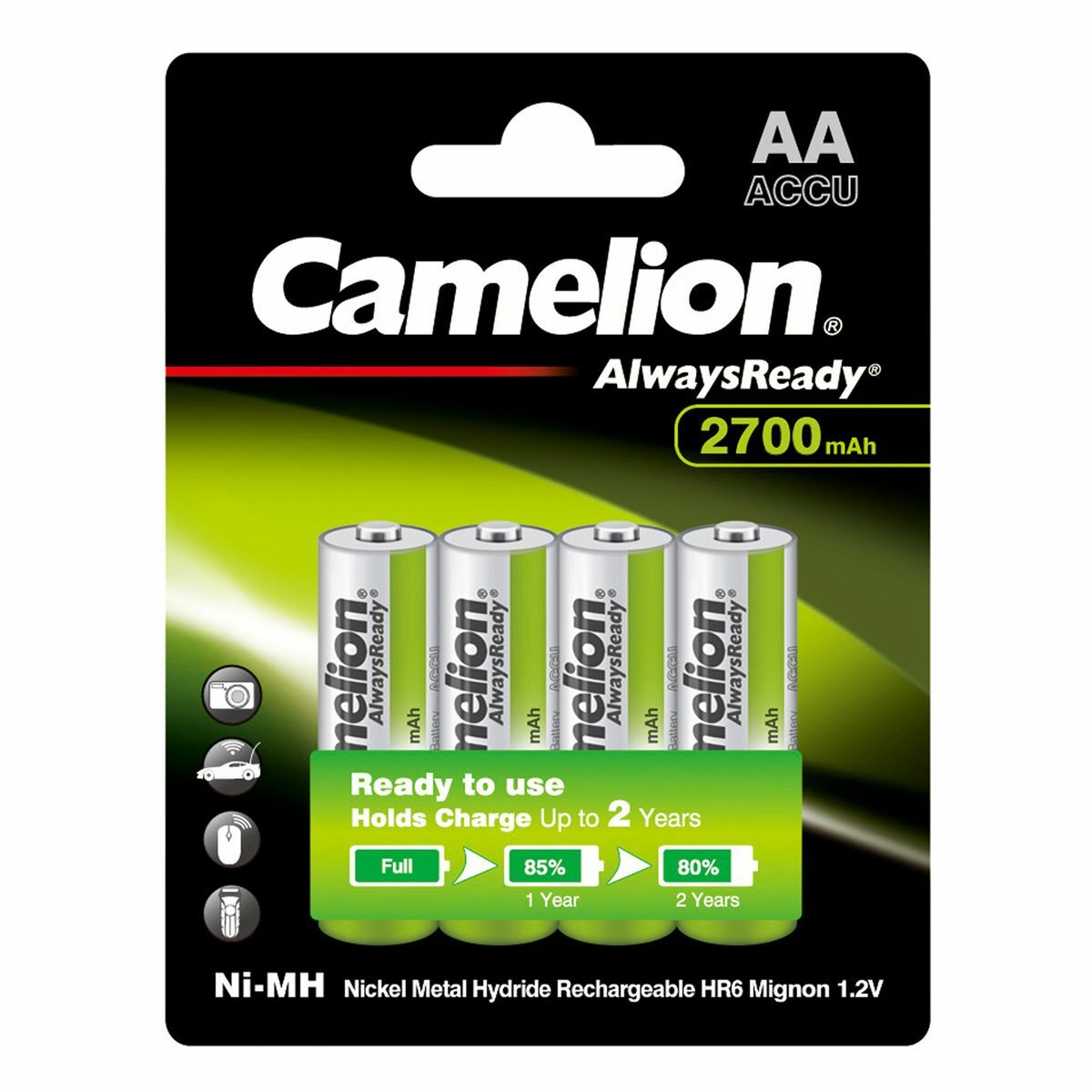 Camelion - 【4粒裝】AA 2700mAH鎳氫耐用充電池1.2V (782-945)