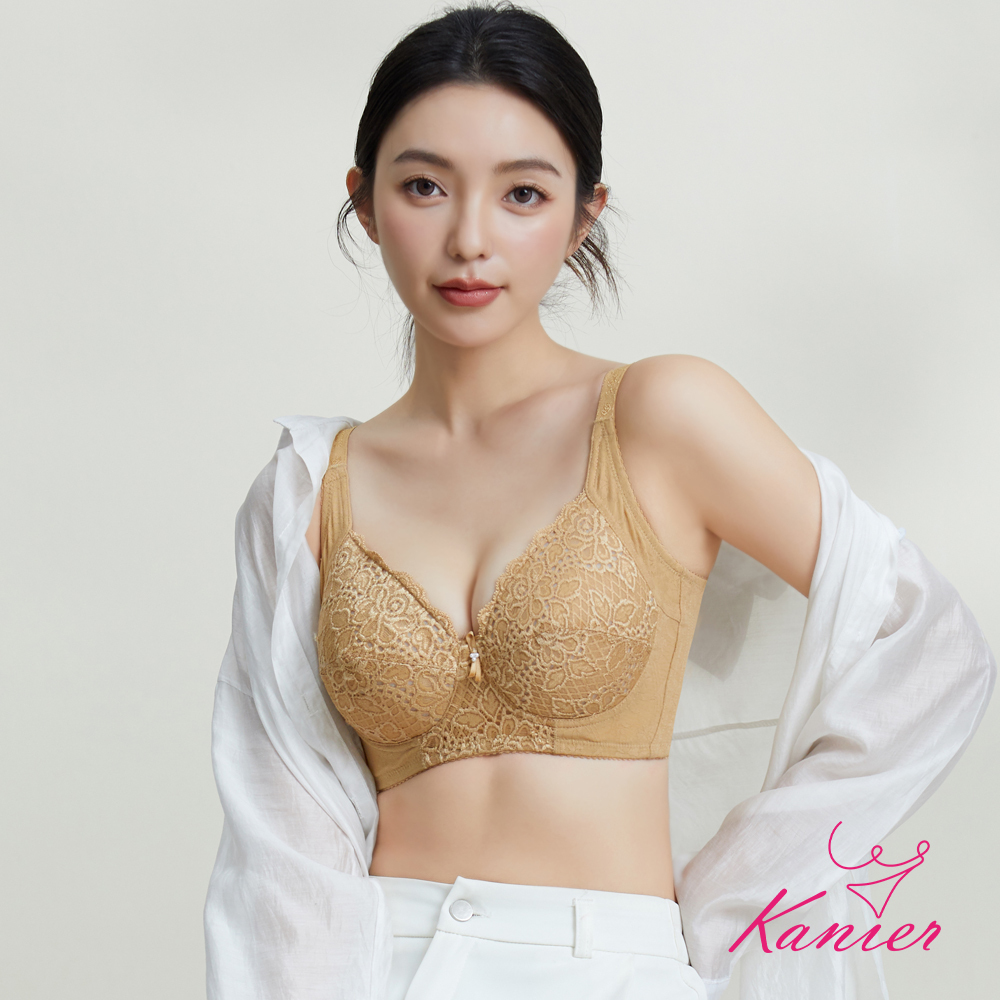 【Kanier卡妮兒】斜邊加高 古典緹花蕾絲 調整型 全罩式內衣【 2561  緞光膚 C 罩杯 】