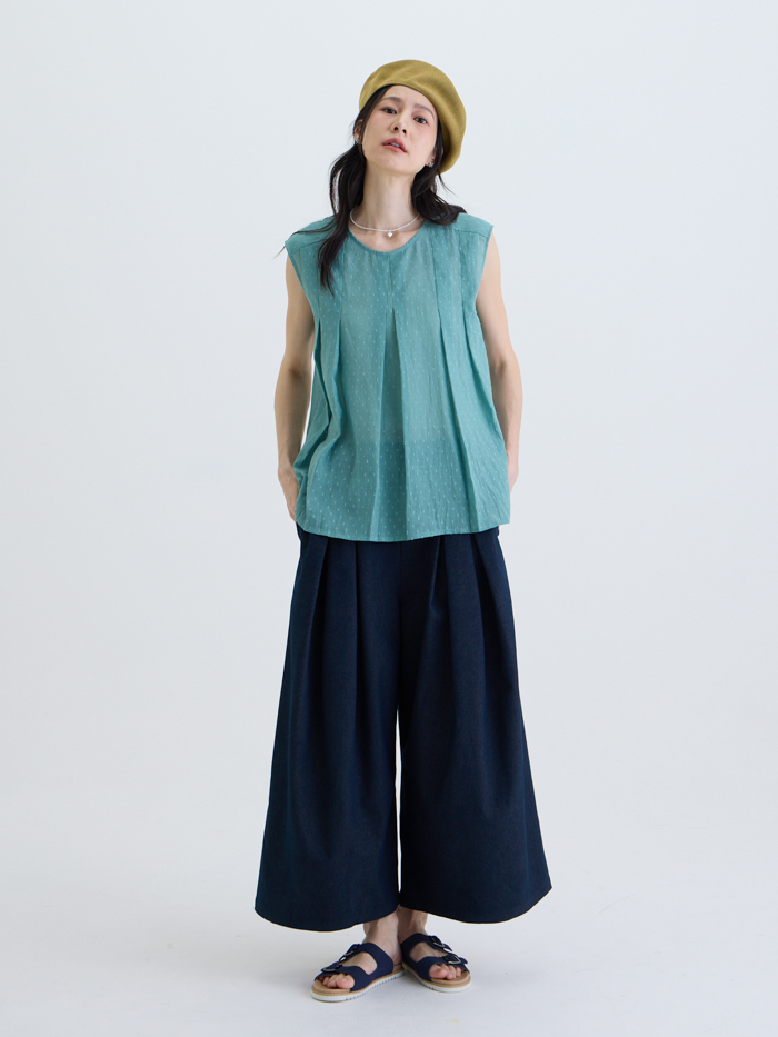 溫柔打折長寬褲裙-藏青