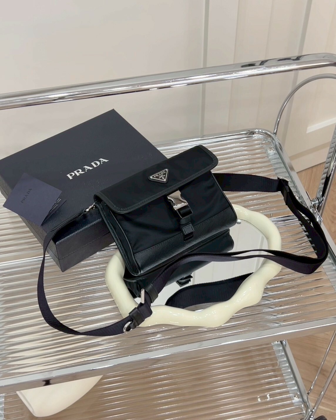 PRADA｜皮革智能尼龍手機包 黑色