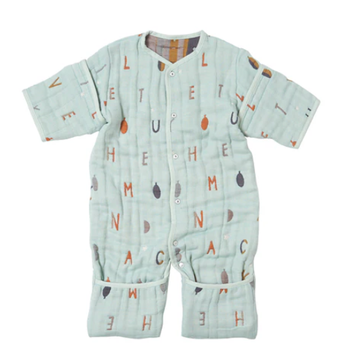 日本製 Hoppetta 6way 含羊毛六重紗有袖保暖睡袋 6個月-7歲 綠色