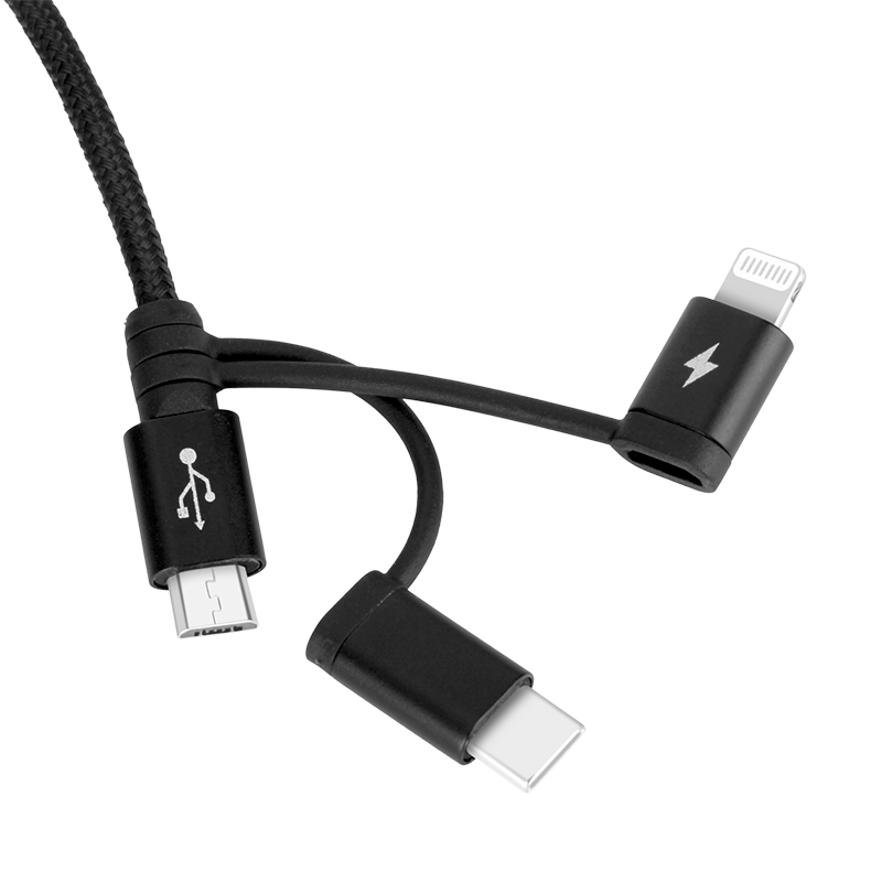 MOMAX 3合1快速充電線(Lightning/Micro USB/USB-C)-1米(100cm)(黑色)DX1D《香港行貨》《2年保養》