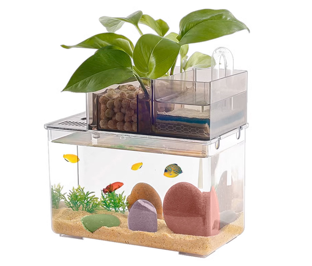 雙重過濾桌面型魚缸以迷你、輕巧為特色，非常適合初學者或想在辦公桌、書桌上輕鬆養魚的用戶
