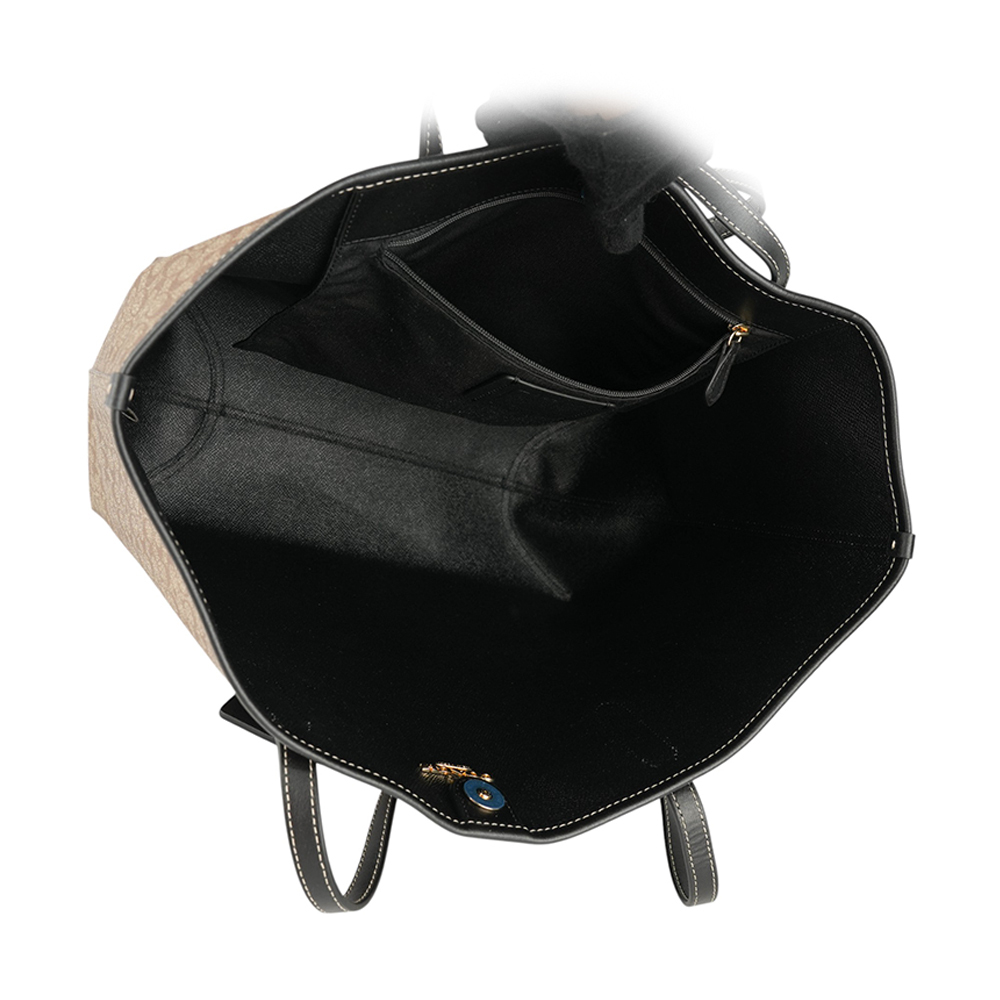 【COACH】City 滿版標誌塗層帆布托特包(卡其/黑色) CJ942 IMCBI