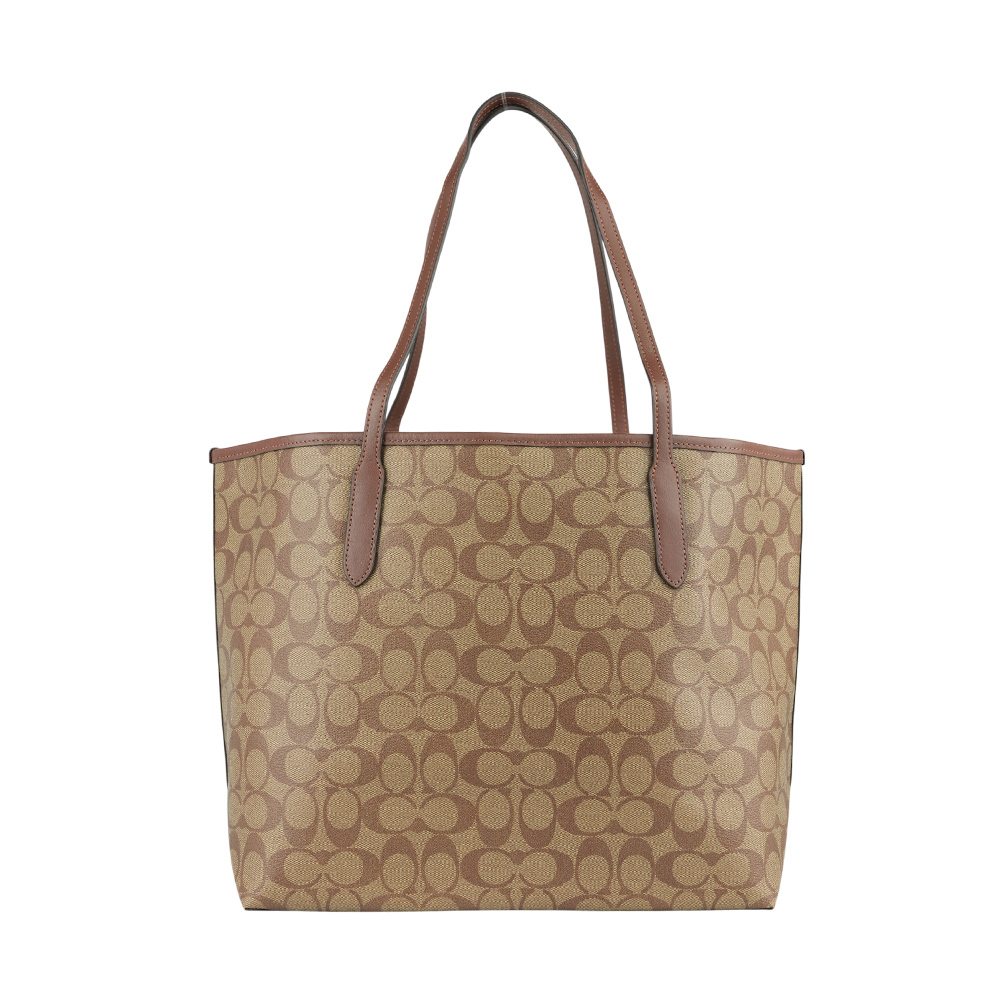 【COACH】City 塗層帆布托特包(卡其/焦糖色) 5696 IME74