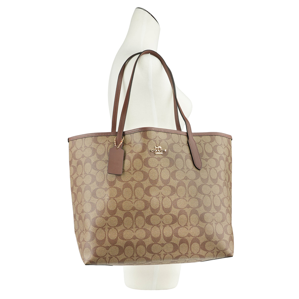 【COACH】City 塗層帆布托特包(卡其/焦糖色) 5696 IME74