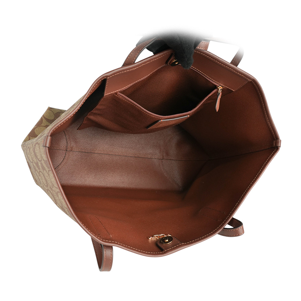 【COACH】City 塗層帆布托特包(卡其/焦糖色) 5696 IME74