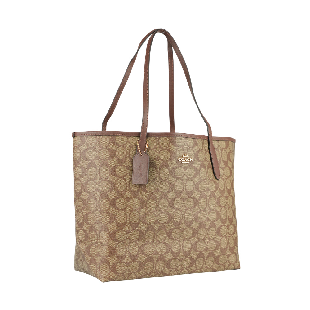 【COACH】City 塗層帆布托特包(卡其/焦糖色) 5696 IME74
