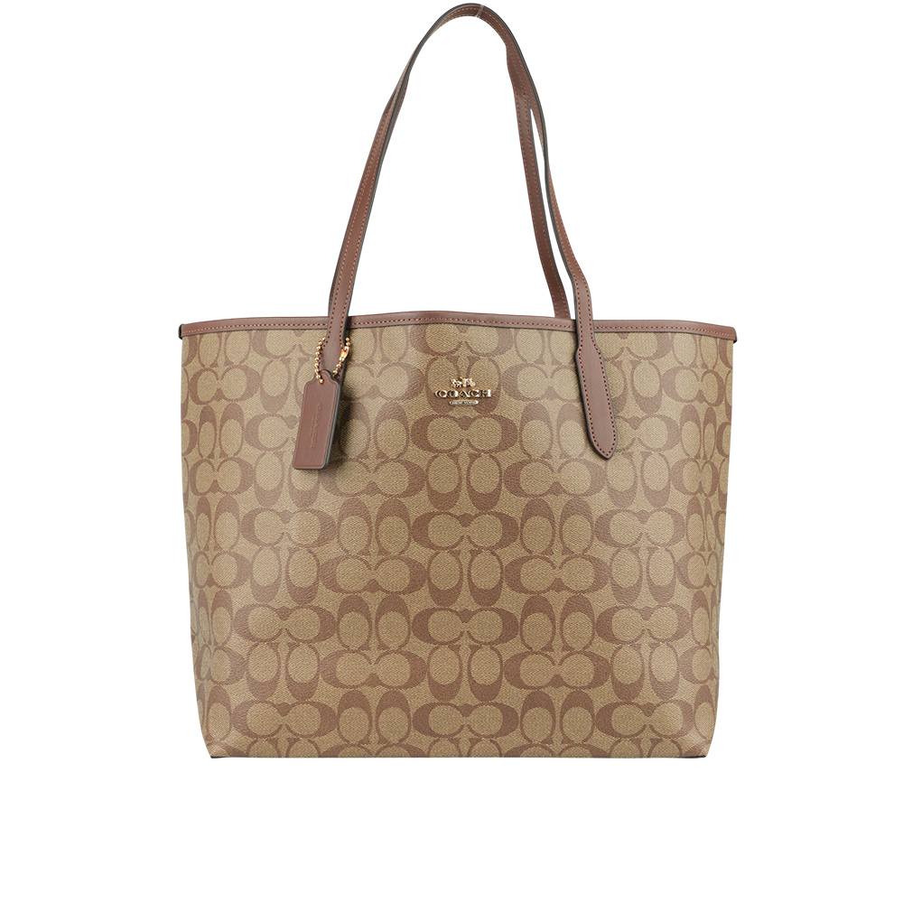 【COACH】City 塗層帆布托特包(卡其/焦糖色) 5696 IME74
