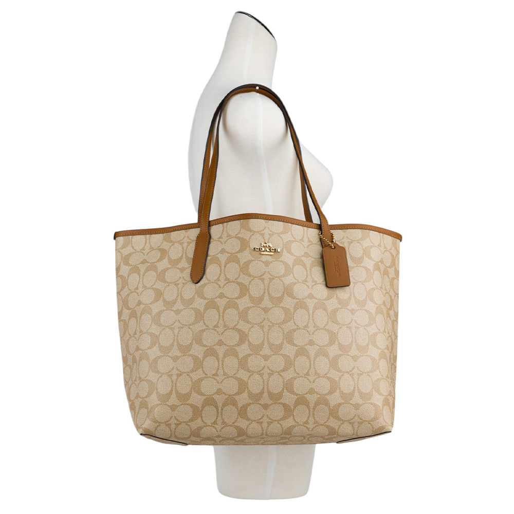 【COACH】City 塗層帆布托特包(淺卡其/焦糖色) 5696 IMNLJ