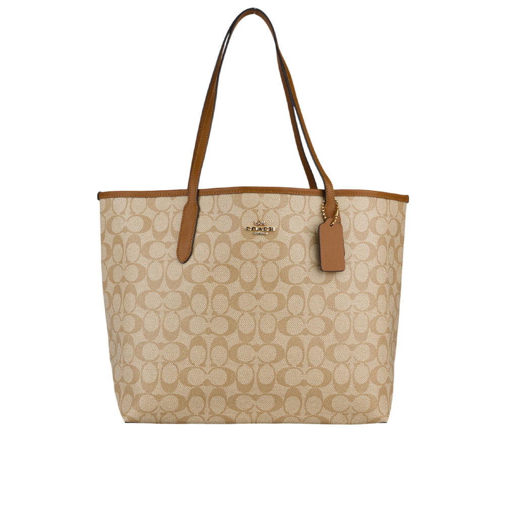 【COACH】City 塗層帆布托特包(淺卡其/焦糖色) 5696 IMNLJ
