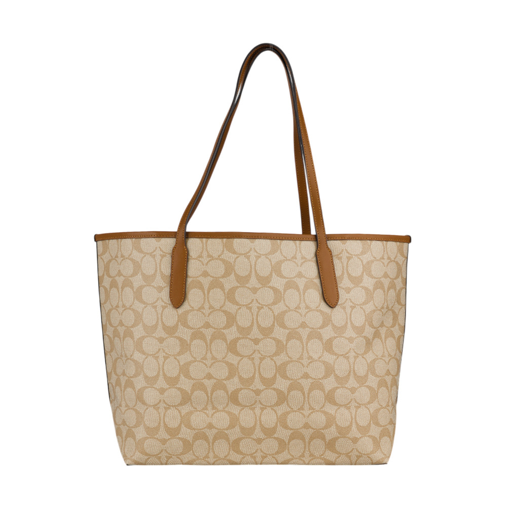 【COACH】City 塗層帆布托特包(淺卡其/焦糖色) 5696 IMNLJ