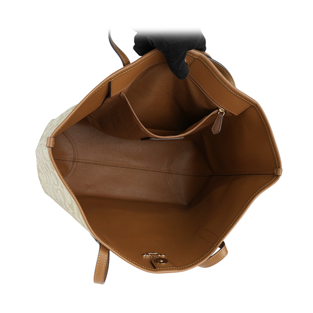 【COACH】City 塗層帆布托特包(淺卡其/焦糖色) 5696 IMNLJ