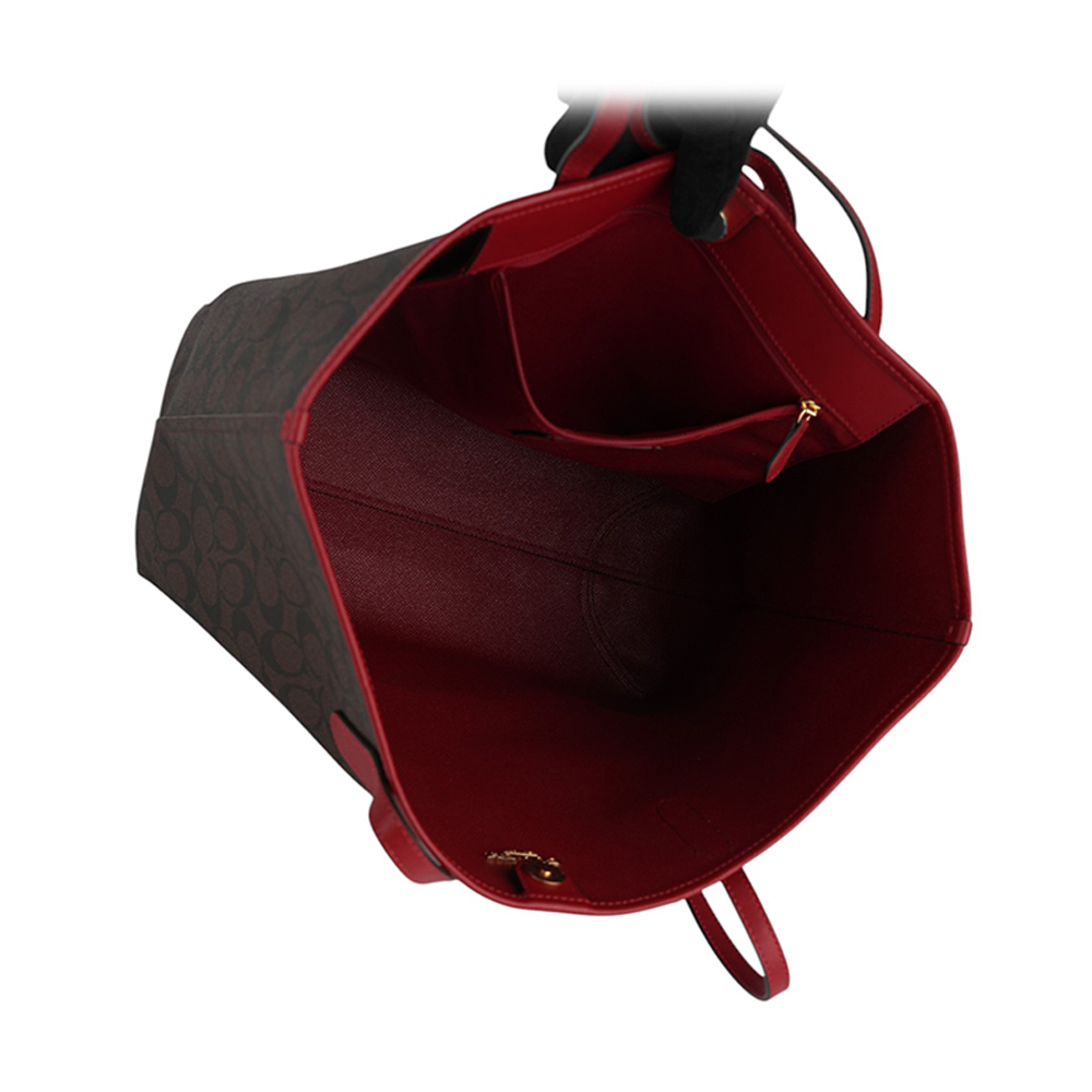 【COACH】City 塗層帆布托特包(巧克力色/紅色) 5696 IMRVQ