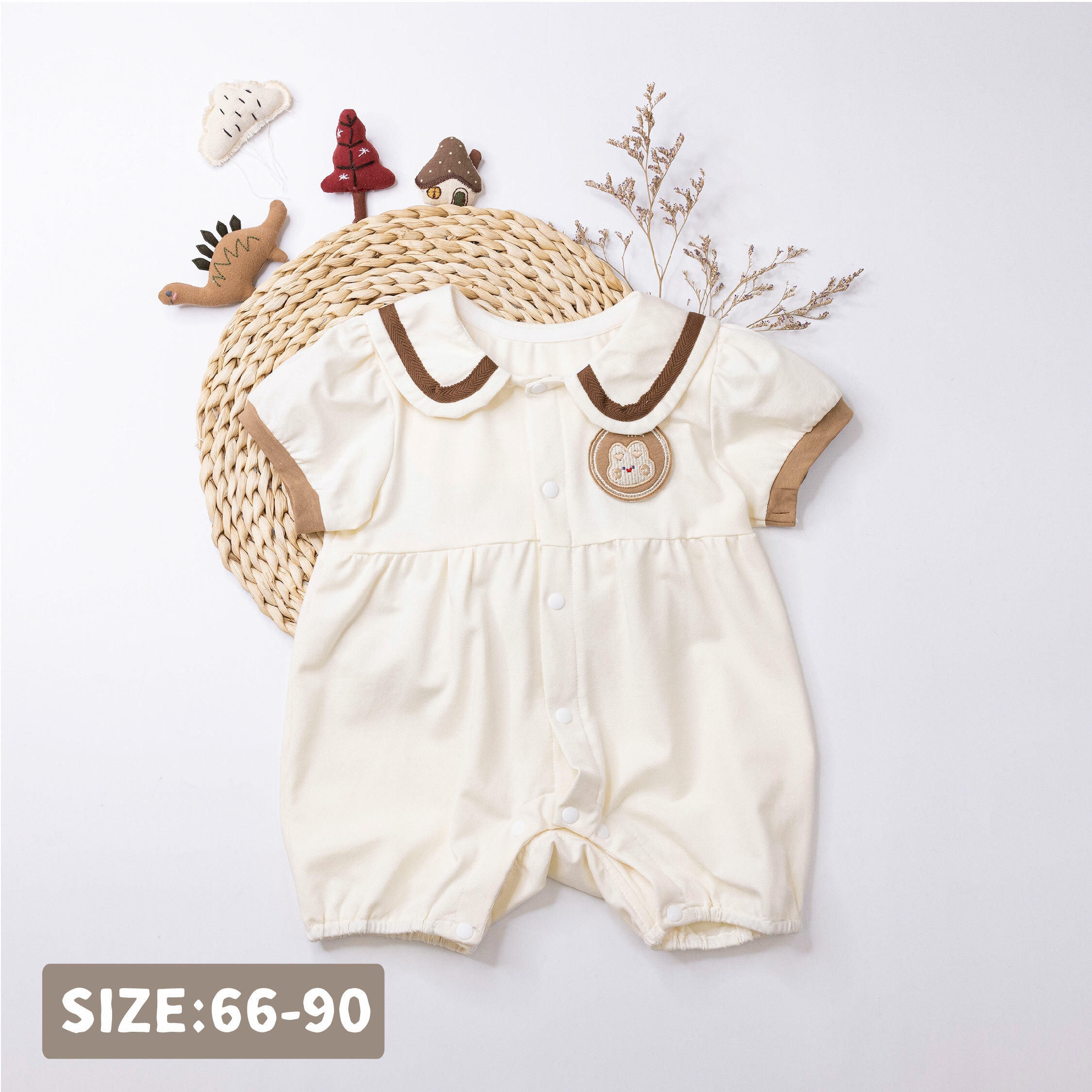 【JG0485】兔兔捉星星質感刺繡布標連身衣