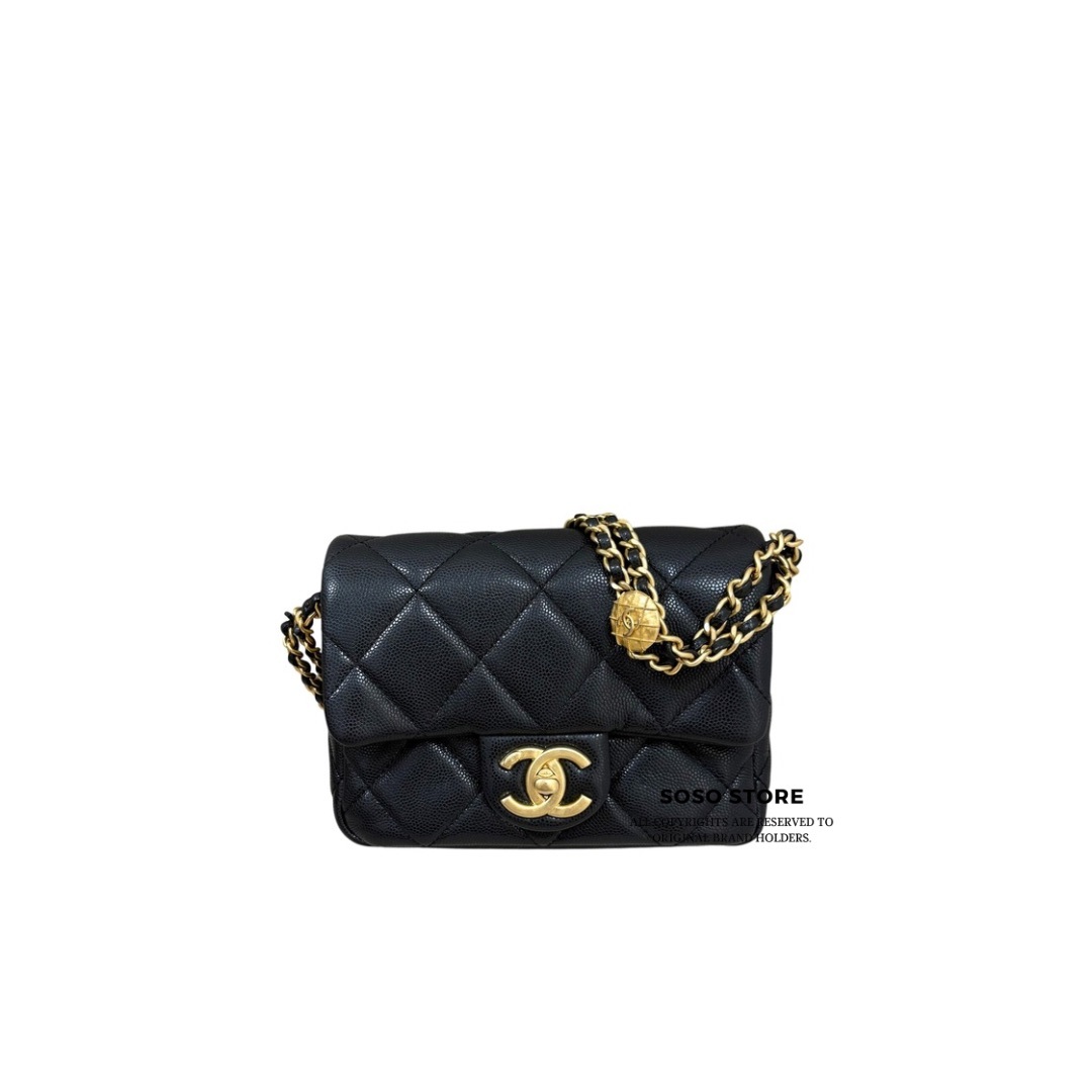 Chanel Mini Flap Bag With Coin Chain - Black / Ghw