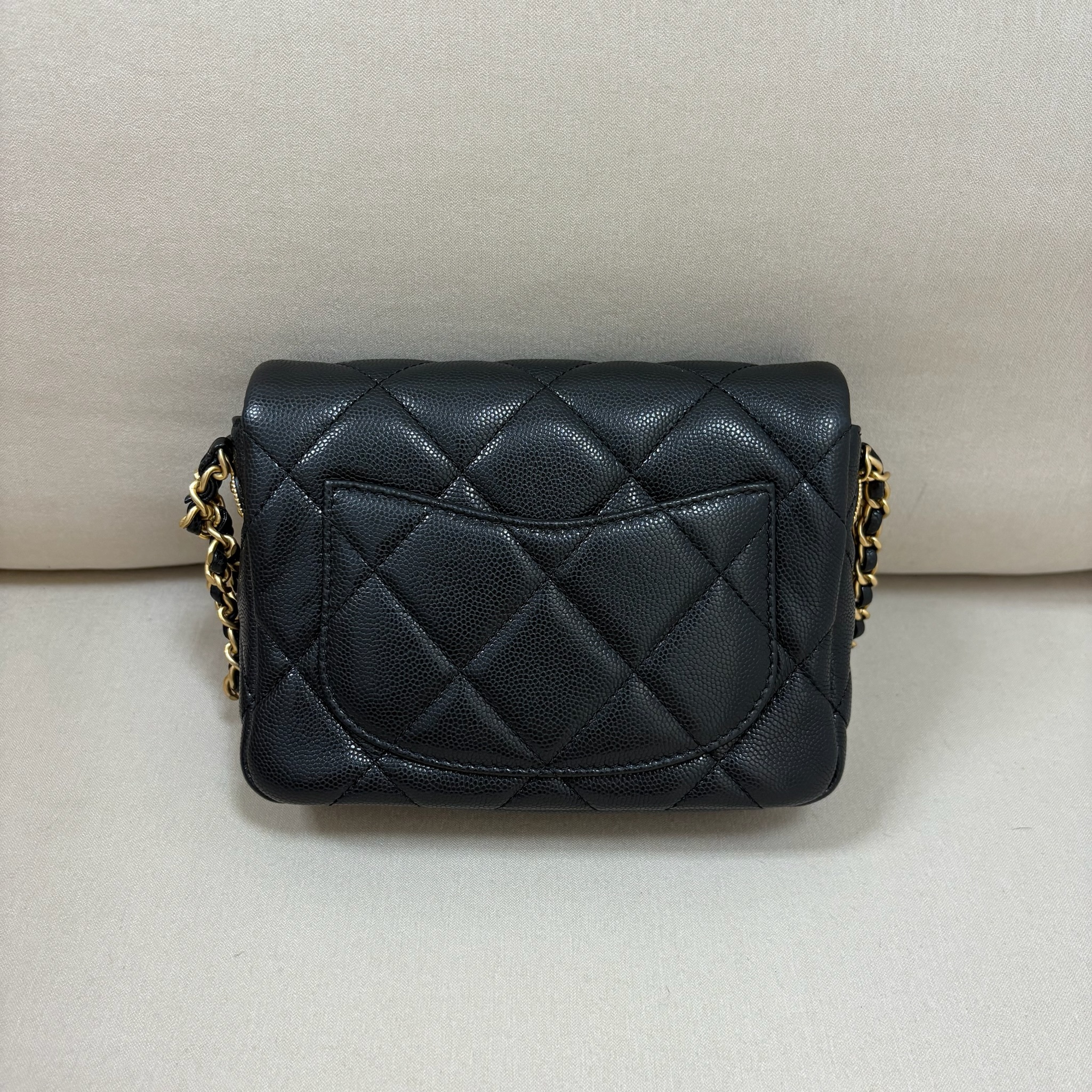 Chanel Mini Flap Bag With Coin Chain - Black / Ghw