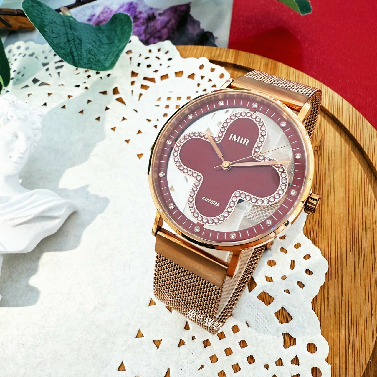 【IMIR艾米爾】璀璨 | 幸運草紅瑪瑙石鏤空腕錶 1392+KR 40mm 現代鐘錶